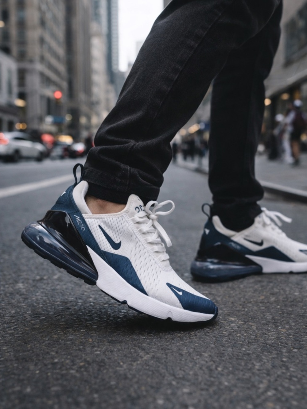 Nike White & Navy Blue Air Max 270 Sneakers